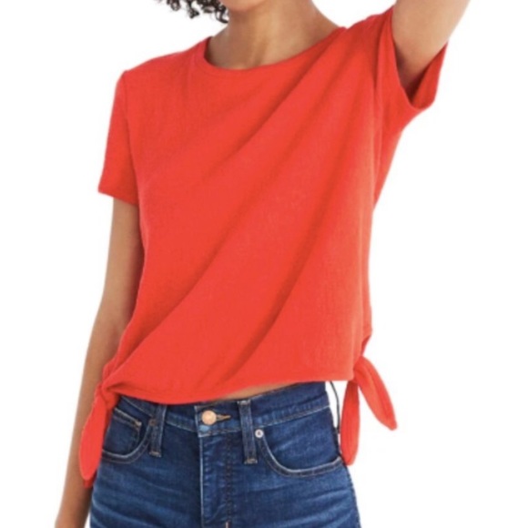 Madewell Tops - MADEWELL Cotton Side Tie Red Tee Boxy XS